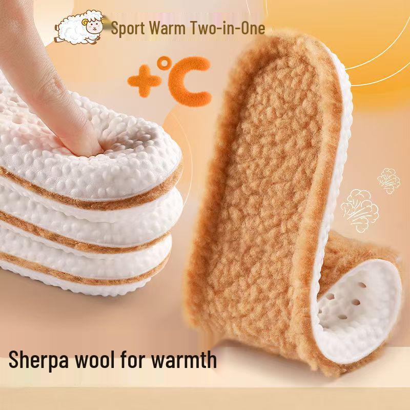 High-Pile Lamb's Wool Warm Insoles: Fleece-Lined, Shock-Absorbing, Thick Cotton, Winter Comfort.
