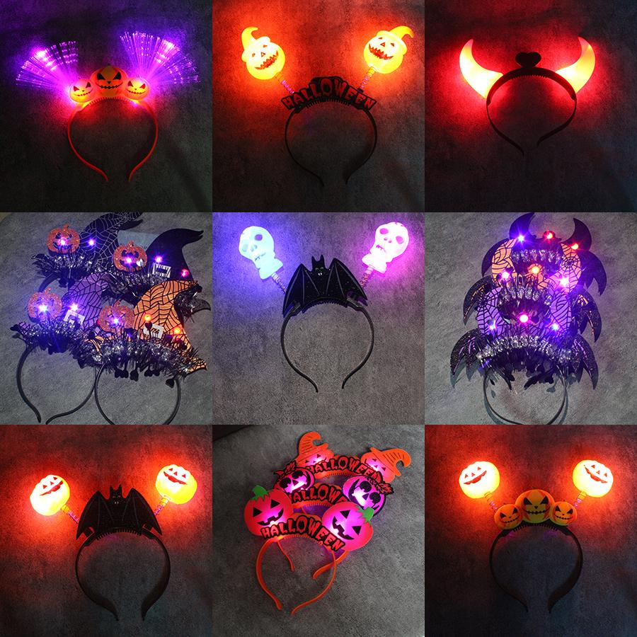Luminous Halloween Pumpkin & Devil Horn Headband for Kindergarten Performances & Costume Parties Bat Ghost Headband