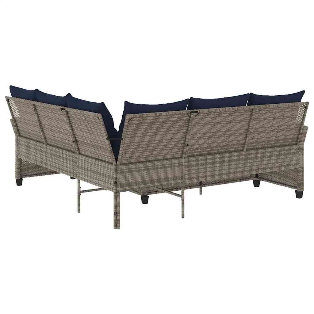 L shaped sofa with cushions grey polyrattan