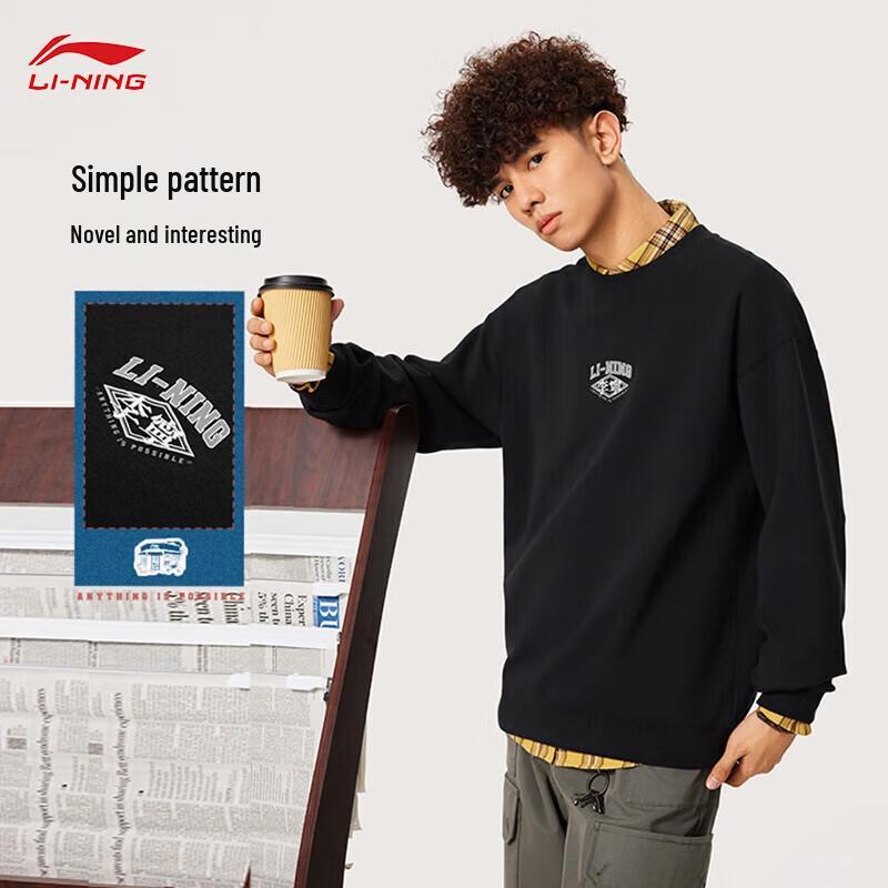 LI-NING Men s Collegiate Style Crew Neck Pullover Sweatshirt AWDU609 165/84A
