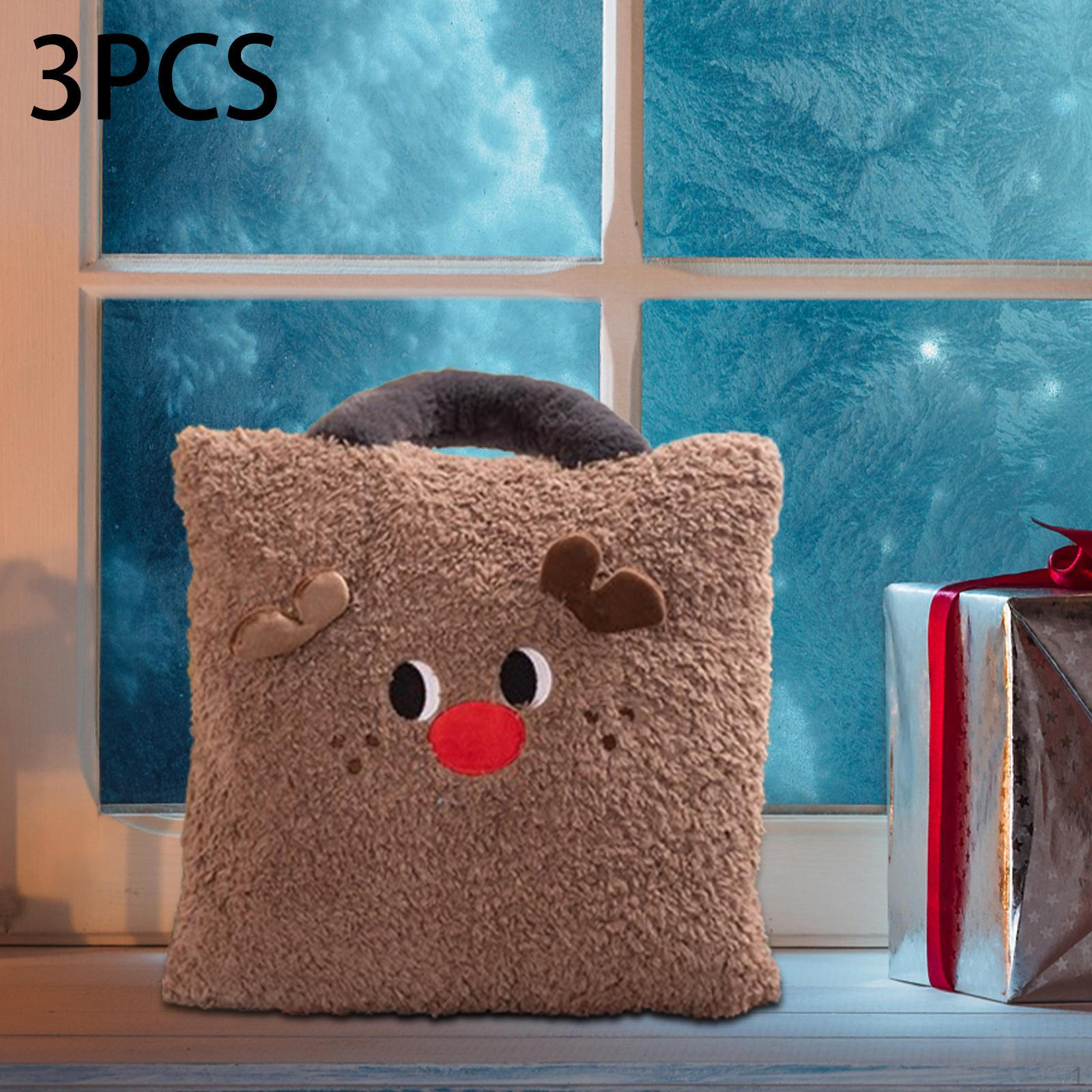

3 Pieces Christmas Plush Throw Pillow with Storage Pocket Cute Xmas Ornament Square Cushion for Home Elk
