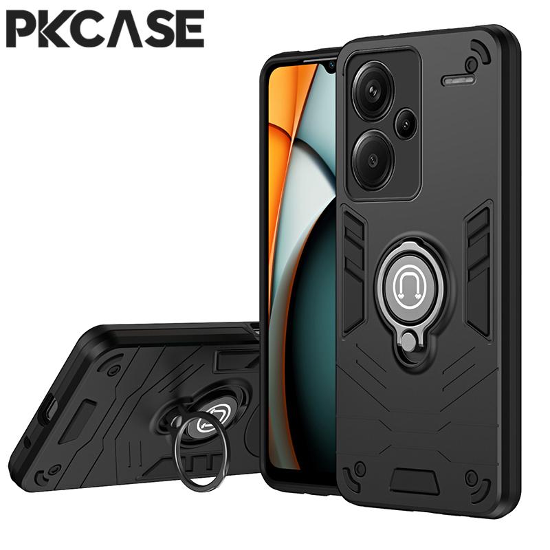 

PKCASE Автомобильный Магнитный Металлический Кольцо-Подставка Бронированный Чехол для Redmi Note 14 13 Pro Plus 5G Противоударный Чехол для Redmi 14C 14R A3X A3 Plus Redmi Note 13 Pro+ 5G чёрный