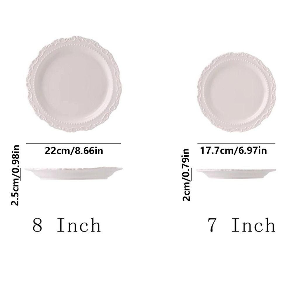 Embossed Design Ceramic Dessert Plate White/Yellow Color Western Dining Tableware  Kitchen Use