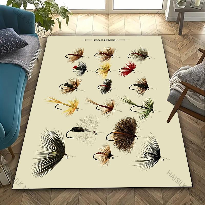 3D Fish Bait Pattern Carpet Bedroom Floor Living Room Bed Office Mat, Non-slip Exquisite Home Decor Durable Machine Washable Rug