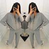 3 teile/satz Gestrickte Pullover Anzug Casual Kette Weste Gestrickte Jacke + Elastische Hosen Drei-stück Sets Frauen Outfits