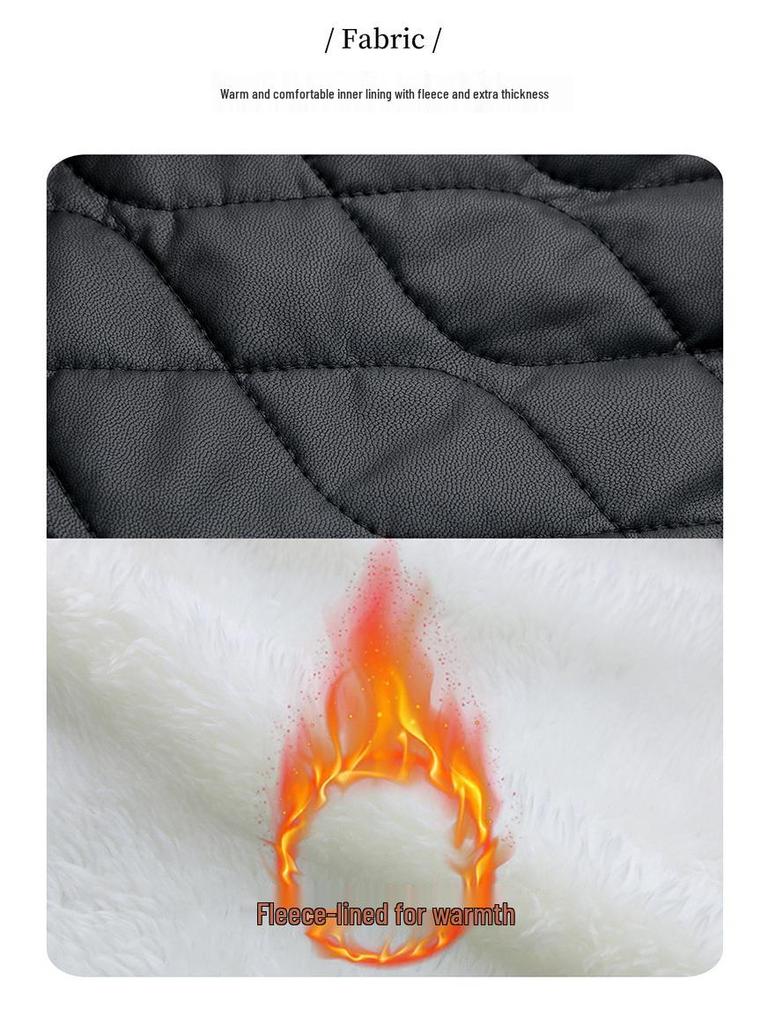 Winter Women's Korean Fashion PU Leather Coat with Fleece Lining and Fur Collar - Style WA8211