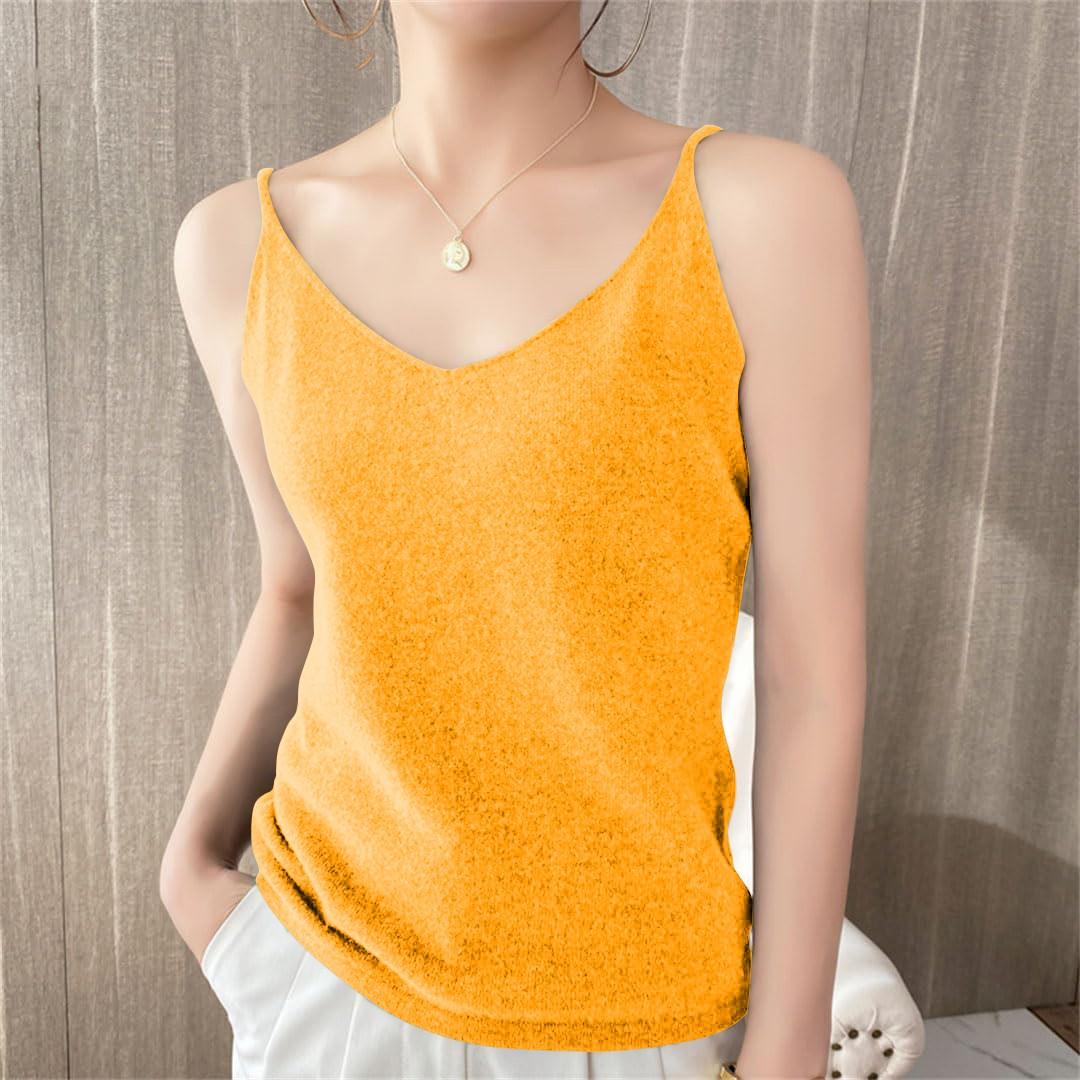 

Женские трикотажные топы с V-образным вырезом, повседневные блузки без рукавов, однотонные базовые майки XL жёлтый