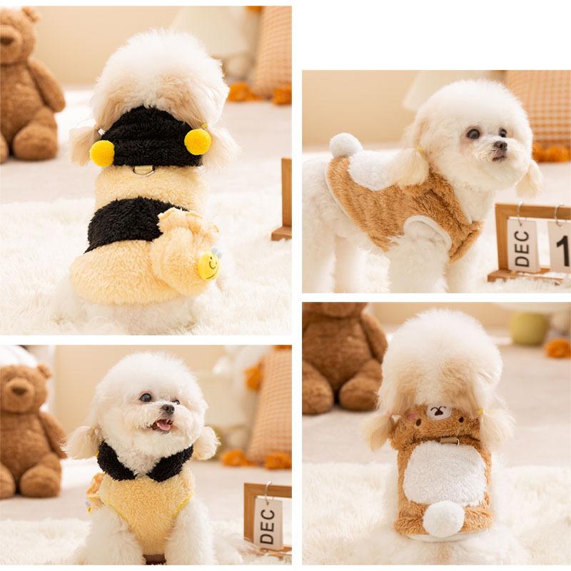 Little Bee Dog Transformation Small Dog Teddy Bigbear Two Feet Autumn and Winter Warm Cat Flannel Pet Clothes