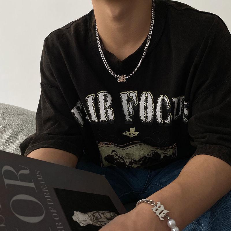 Hip Hop Versatile M Letter Pendant Titanium Steel Men's Ins Tide Cuban Chain Simple Cold Wind Accessories