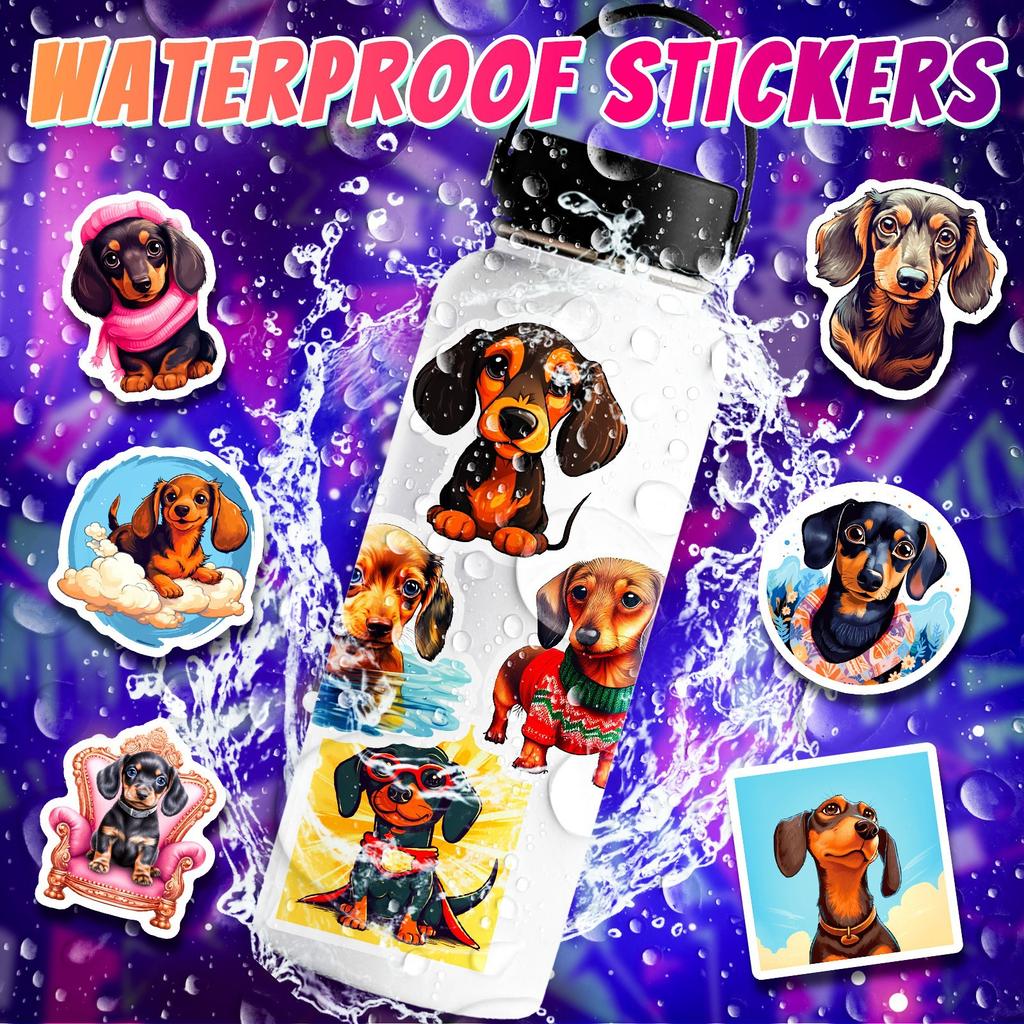 50 Dachshund Stickers New Cartoon Cute Animal Dog Dachshundu Doodle Stickers