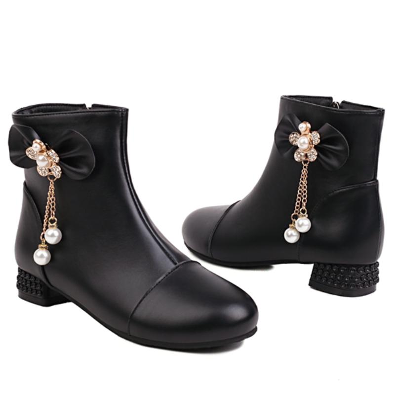 Růžové Kotníkové Boty Dámské Boty Sladký Krystal 2024 Podzim Zima Kotníková Bota Pro Ženy Nízký Podpatek Černá Bílá Společenské Boty Velká Velikost