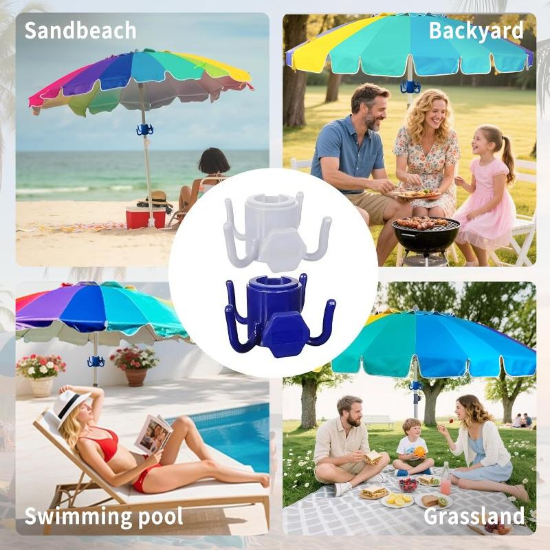 Beach Umbrella Hanging Hook 4Prong Plastic Umbrella Hook Hanging for Towels Hats Clothes Camera Sunglasses Bags Fit for Beach Camping Trips Blue&White