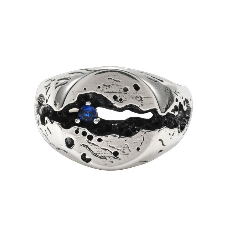 Adjustable Open Ring Men Women Vintage Hip Hop Geometric Crack Design Blue Sapphire Accent Plated