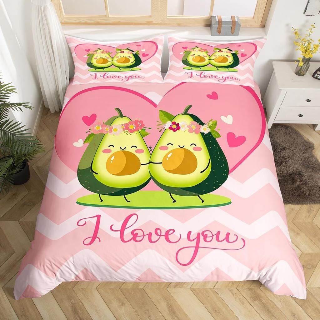 Avocado Bedding Set Full Queen Galaxy Comforter Cover for Kids Teen,Kawaii Fruit Duvet Cover Cartoon Tropical Food Bedroom Decor