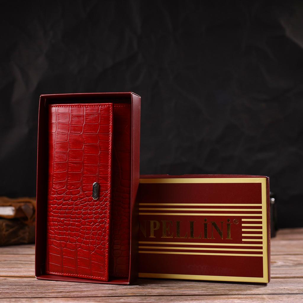 Original Women's Wallet Made of Genuine Textured Leather with Crocodile Embossing CANPELLINI 21827 Red