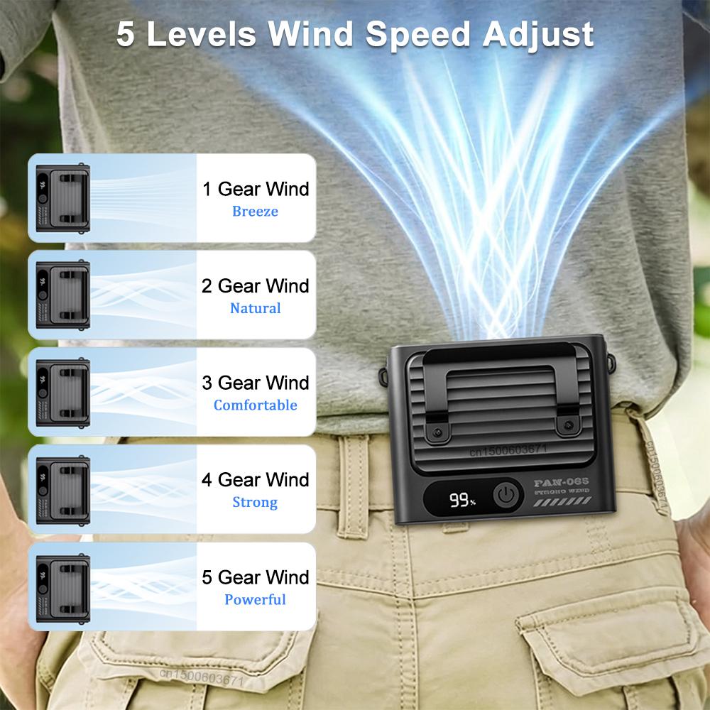 Tragbarer Mini-Hüftventilator Outdoor Hängender Halsventilator 4000mAh USB Wiederaufladbar Tragbarer Hüftclip Kleiner Ventilator Mini Outdoor Camping Ventilator