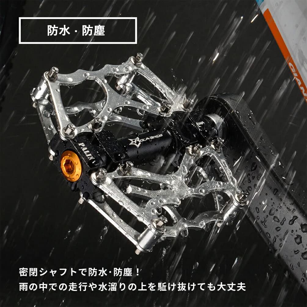 ROCKBROS Bicycle Pedals, Cross Bike/MTB, Aluminum Alloy, Lightweight, Non-Slip, with Bearings, 9/16" (Black) [Imported]