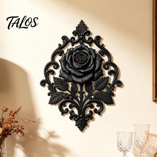 Niche Home Decoration Gothic Rose Wall Decor, 3D Printed Black Matte Floral Relief Hanging Dark Romantic Sculpture Sculpture, Baroque Style