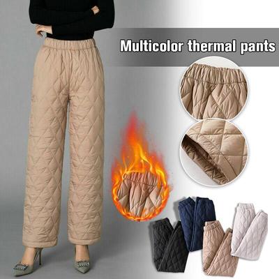 Damen Winter Warme Daunen Baumwollhose Gefütterte Gesteppte Hose Elastischer Bund Lässige Weitbeinige Hose