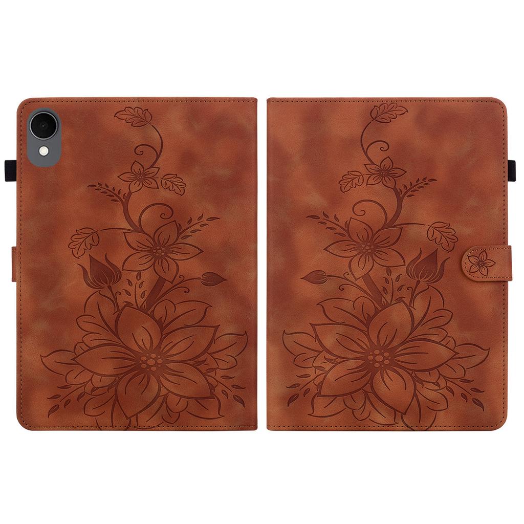 For Samsung Galaxy Tab S11 Case Lily Flower Imprint Card Slots Leather Tablet Cover
