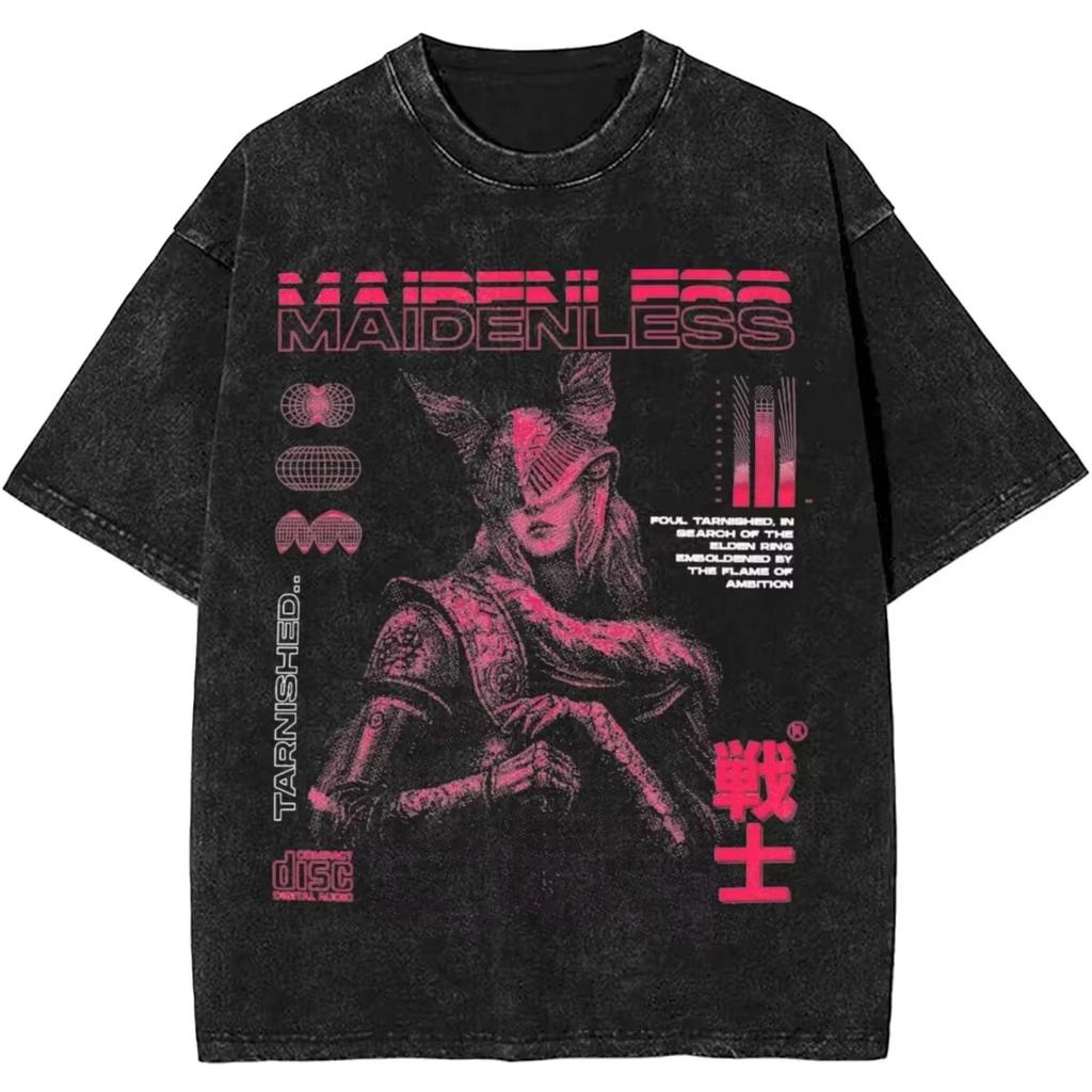 Damen Herren Malenia Klinge von Miquella Gewaschenes T-Shirt Sommer Maidenless Tarnished Klassisches Einfaches Harajuku T-Shirt