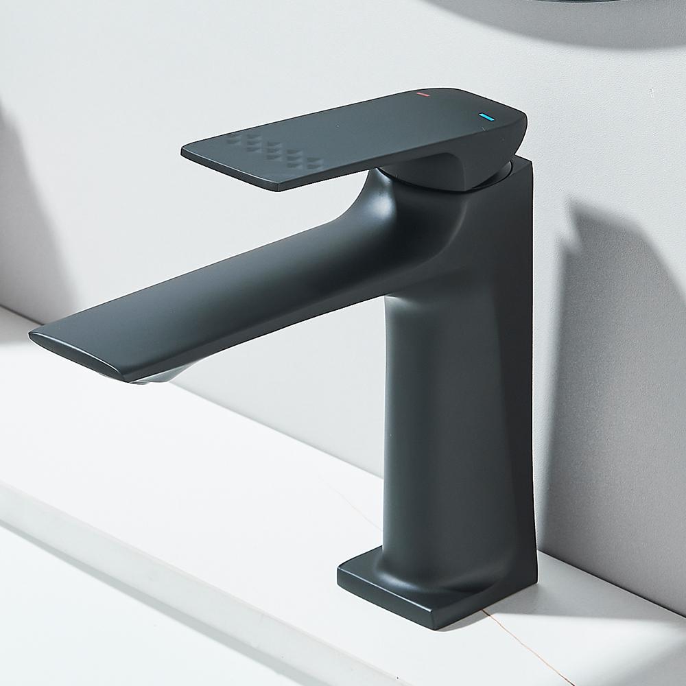Grifo de lavabo de baño gris moderno, grifo de lavabo de encimera de una sola manija, grifo mezclador de agua fría y caliente G1/2