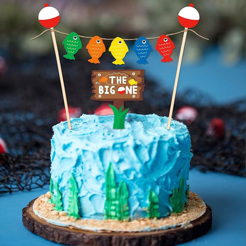 The Big One Cake Topper Bobber Gone Fishing Theme Little Fisherman Baby First Birthday Reel Fun Ideas O fish ally One Photo Props Decorations The Big One Cake Topper
