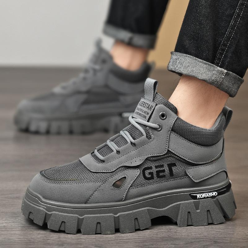 2025 Autumn and Winter Men's High-top Thick-soled Martin Boots Trendy Tooling Casual Short Boots Live Broadcast Non-slip Men's Boots Wear-resistan