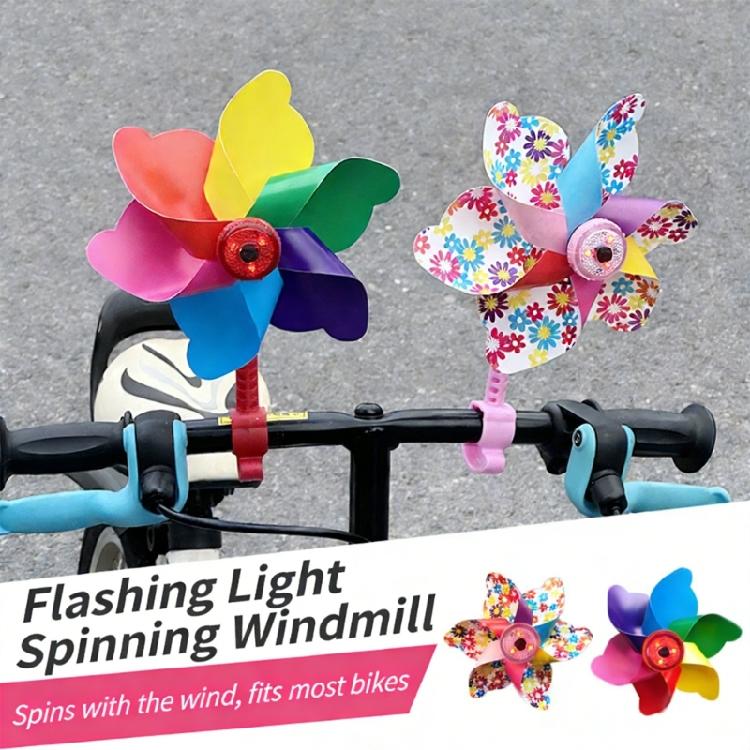 Energy Saving Windmill Bike Light Bike Handlebar Pinwheel Decoration Fun Bike Accessories for Low Light Cycling