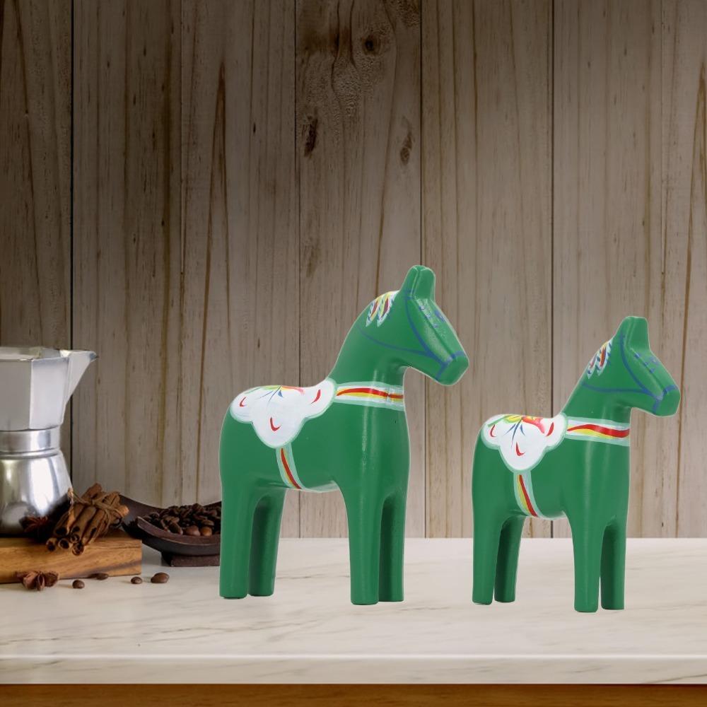 2PCS Hand Painted Dala Horse Decor Wooden Dalecarlian Horse Statue Home Decoration