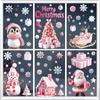 Pink Christmas Wall Stickers Christmas Trees Christmas Wooden Houses Static Stickers Festival Party Decor Glass Stickers