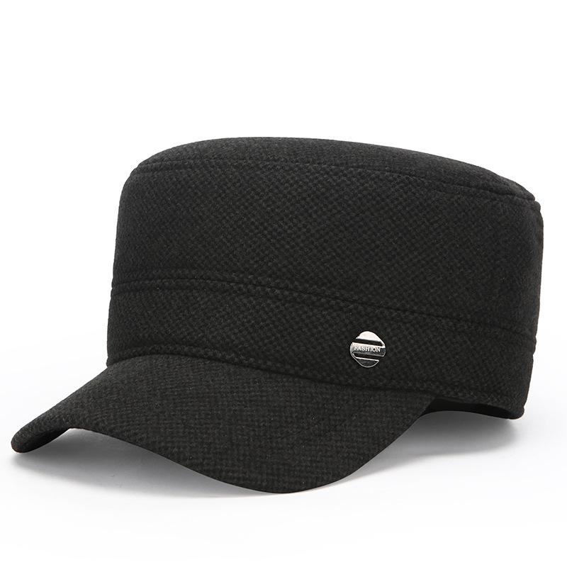 

Мужская зимняя хлопковая шапка с защитой ушей, шерстяная шапка с плоским верхом, шапка для пожилых людей среднего возраста, теплая шапка для улицы Adjustable чёрный