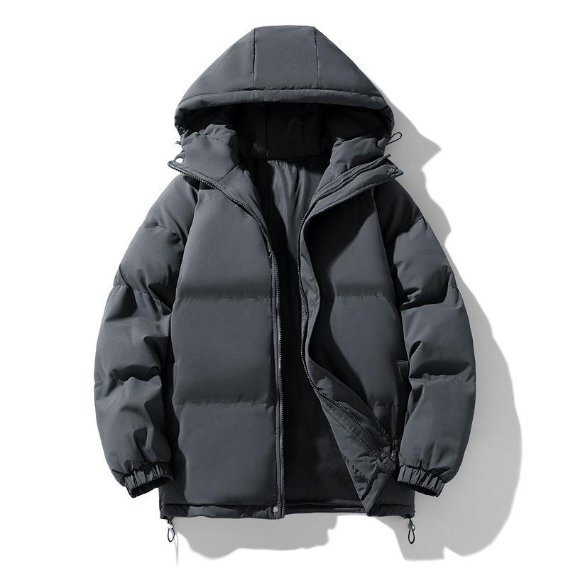 Men's Winter Cotton Jacket: Thickened, Loose, Trendy Stand-Up Collar Outerwear, Versatile Solid Color for Couples.