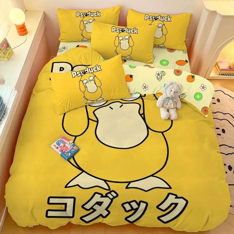 

Комплект пододеяльника Пикачу мультяшный двусторонний принт постельное белье Детский пододеяльник наволочка большой декор для спальни подарок 135x200cm