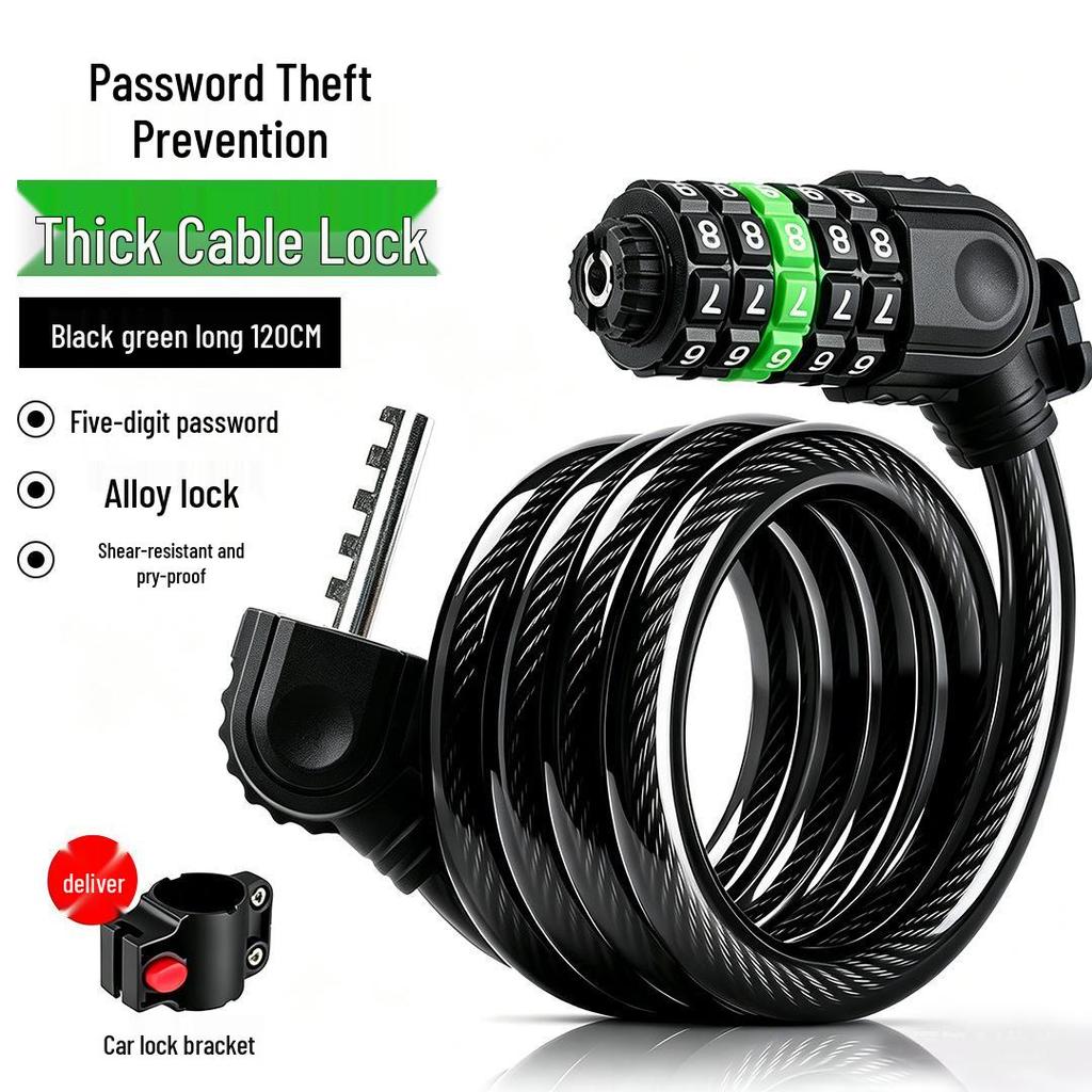 Five-Digit Cross-Border Anti-Theft Bicycle Lock with Thickened Steel Cable and Bracket