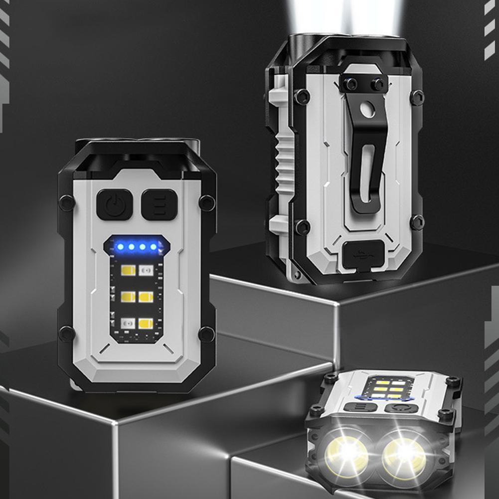 Mini Keychain Flashlight USB Charging High Bright Flashlight 300mAh Super Bright Torch Power Display for Camping Fishing Walking