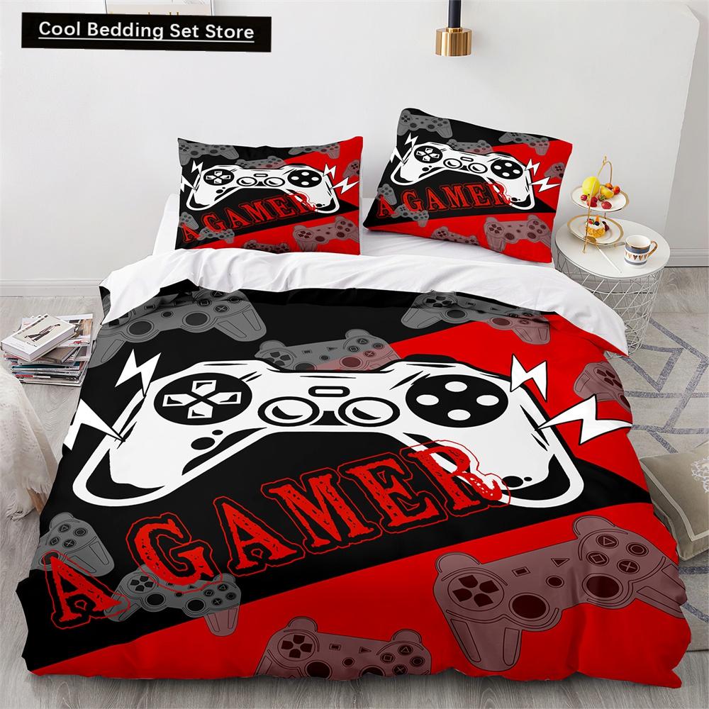 Game King Queen Duvet Cover 3D Black Game Handle Bedding Set for Kids Teens Boys Man Gamer Bedroom Decor Quilt Cover Pillowcase