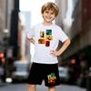 Boys 2 Piece Basketball Themed Print Outfit, Short Sleeve T-Shirt and Shorts Set for Kids Age 5-14, Black and White Sporty Casual Summer Clothes
