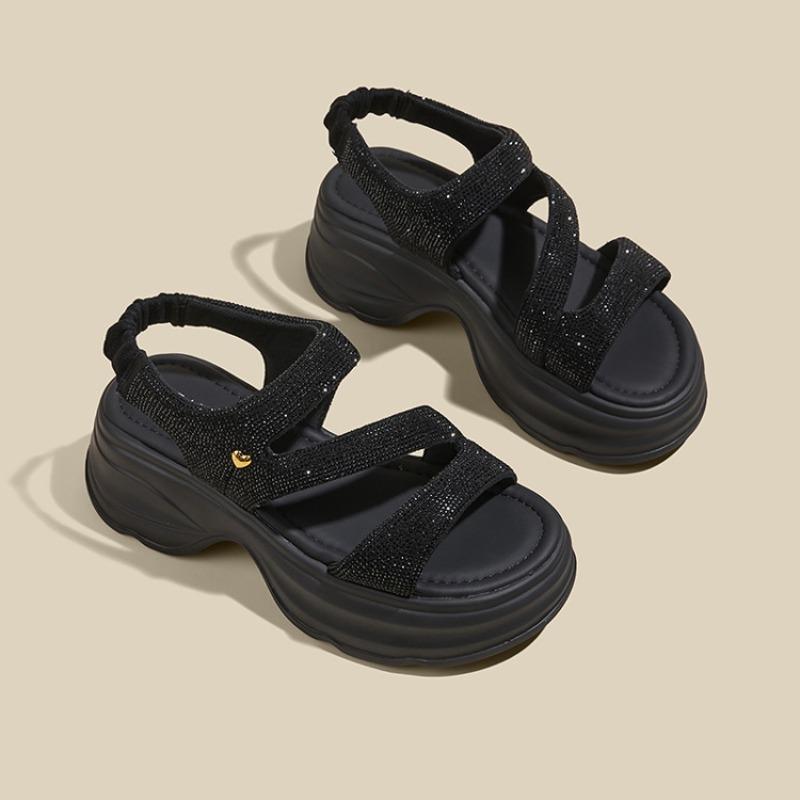 Rhinestone platform sandals women s summer new women s versatile shoes lightweight casual sports cool slippers women 36