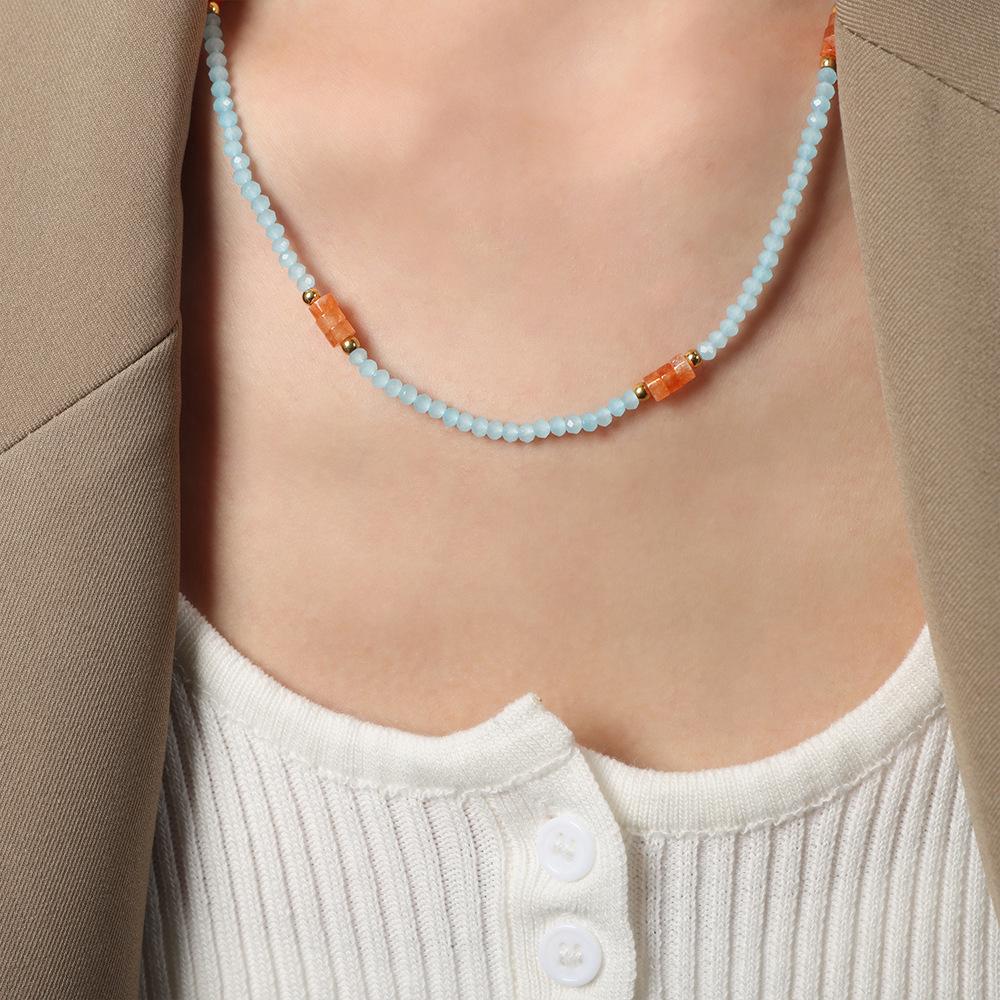 Dopamine Natural Stone Beaded Necklace - Exquisite Pine Stone Empress Dowager Style, Versatile Collarbone Chain