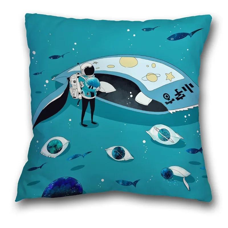 45x45cm Creative Spaceman Astronaut Ocean Blue Square Pillow Cover Living Room Sofa Office Seat Cushion  Home Decoration