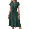 Damen Lässiges Midi-Kleid Kurzarm Rundhalsausschnitt Bindegürtel Bedrucktes A-Linien-Kleid für den täglichen Gebrauch, die Arbeit und den Außenbereich