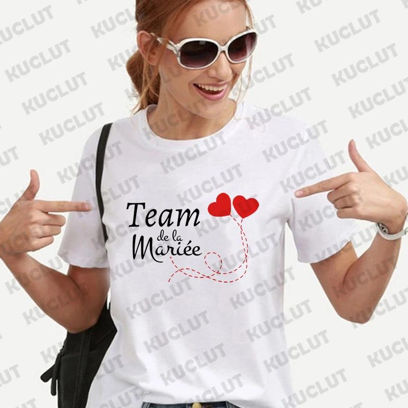 French Women Bridal Wedding Party T-shirt Team EVJF Tops Future Bride To Be Squad Bridesmaid Tees Bachelorette Hen Party Blouses