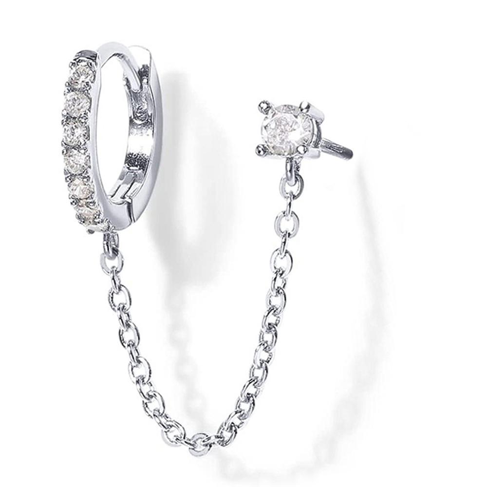 1 pz Orecchino a Catena in Oro 14K per Donna | Orecchini a Cerchio Huggie con Catena Pendente per Doppio Piercing | Orecchini a Clip Ear Cuff con Zirconia Cubica
