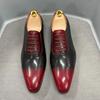 Luxury Brand Men Genuine Cow Leather Oxford Shoes Pointed Toe Red/Black Formal Dress Shoes Lace-Up Office Wedding Shoes for Men
