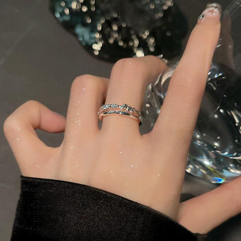 Elegant Moonstone & Zircon Adjustable Double Layer Ring for Women Adjustable