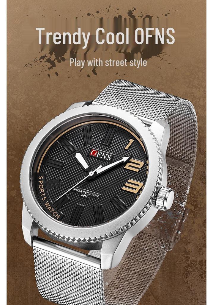 OFNS Men's Quartz Watch: Trendy, Simple Design with 3D Scale for a High-End Feel