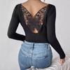 Spring and Summer Bottoming Shirt with Hollow Back Butterfly Long-sleeved T-shirt Slimming Top for Women