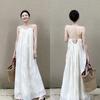 Elegant 3D Embroidered Ramie Suspender Dress - New Chinese Style
