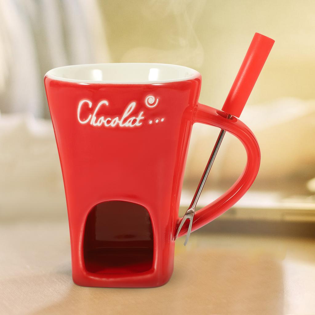 Calentador Horno para derretir chocolate Olla para helados Fondue de cerámica Calentador de queso Derretidor rojo caliente Tenedor Ollas